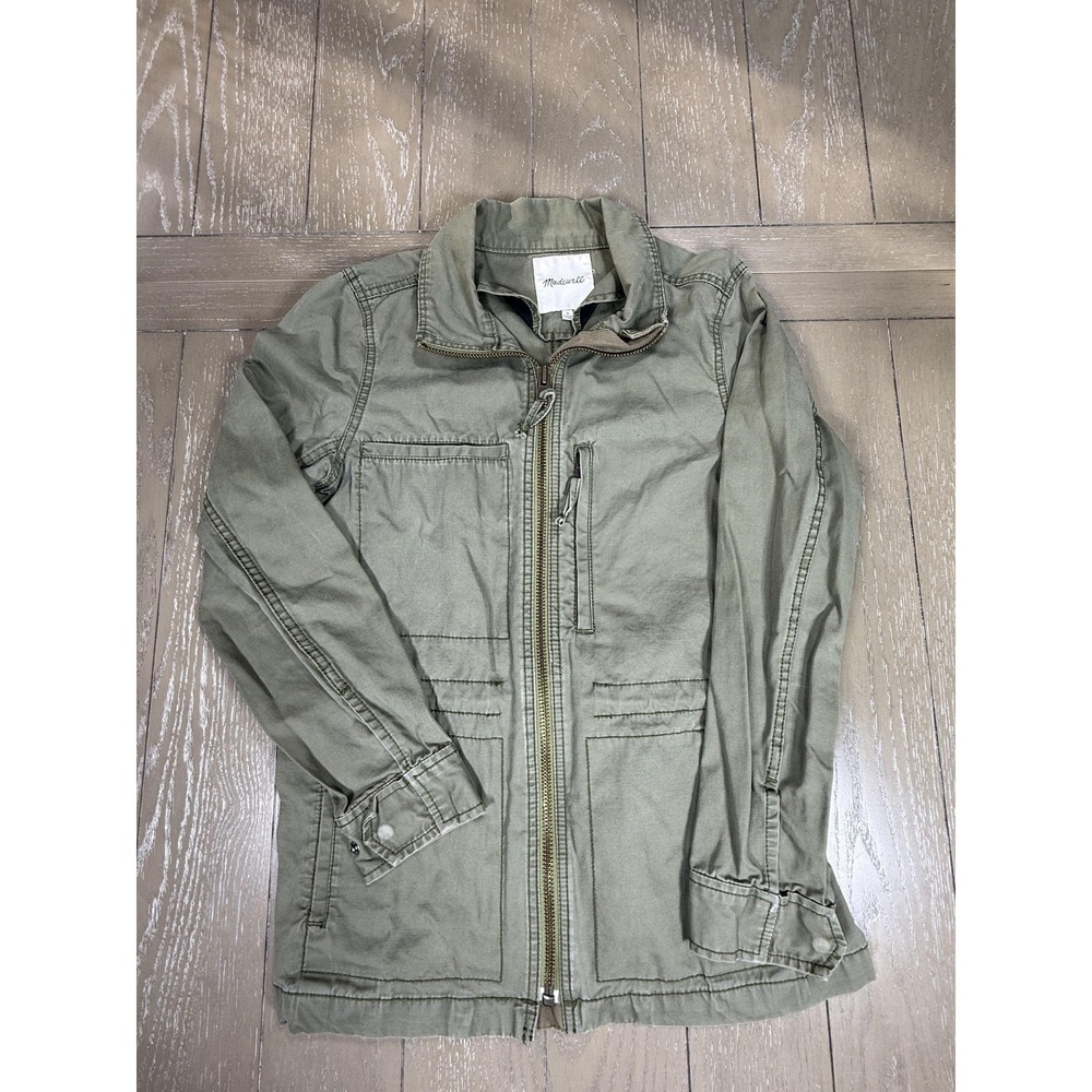 Madewell Jacket Womens Medium Green‎ Cotton Military Utility Full Zip Pockets